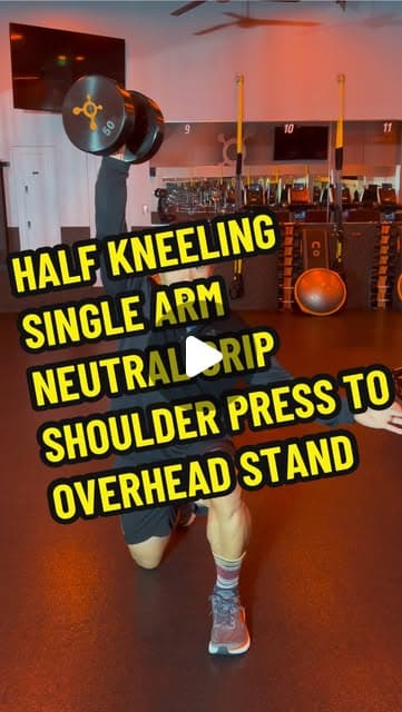 Half Kneeling Single Arm Neutral Grip Shoulder Press to Overhead Stand