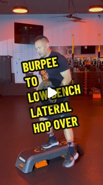 Burpee to Low Bench Lateral Hop Over