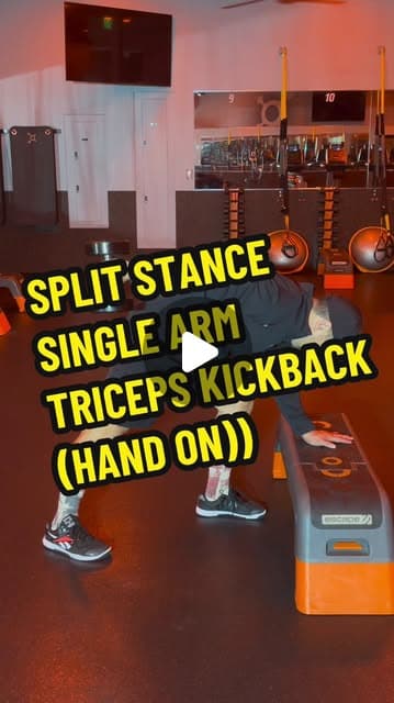 Bench Split Stance Single Arm Triceps Kickback (Hand On)
