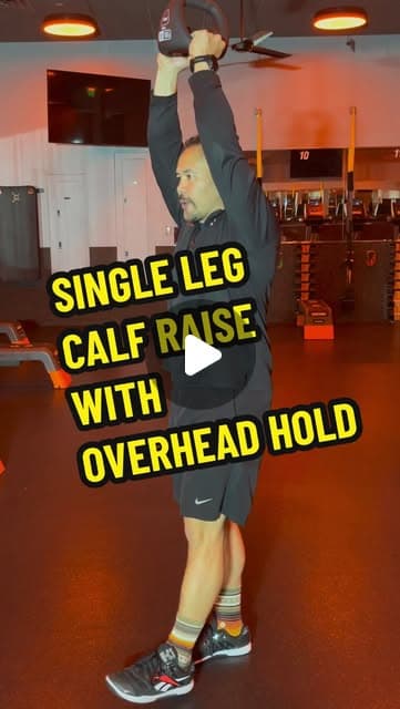 Y-Bell Single Leg Calf Raise with Overhead Hold