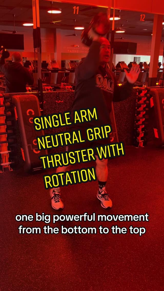 Single arm neutral grip thruster with rotation TikTok preview