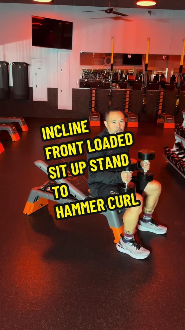 Incline Front-Loaded Sit-Up, Stand to Hammer Curl TikTok preview